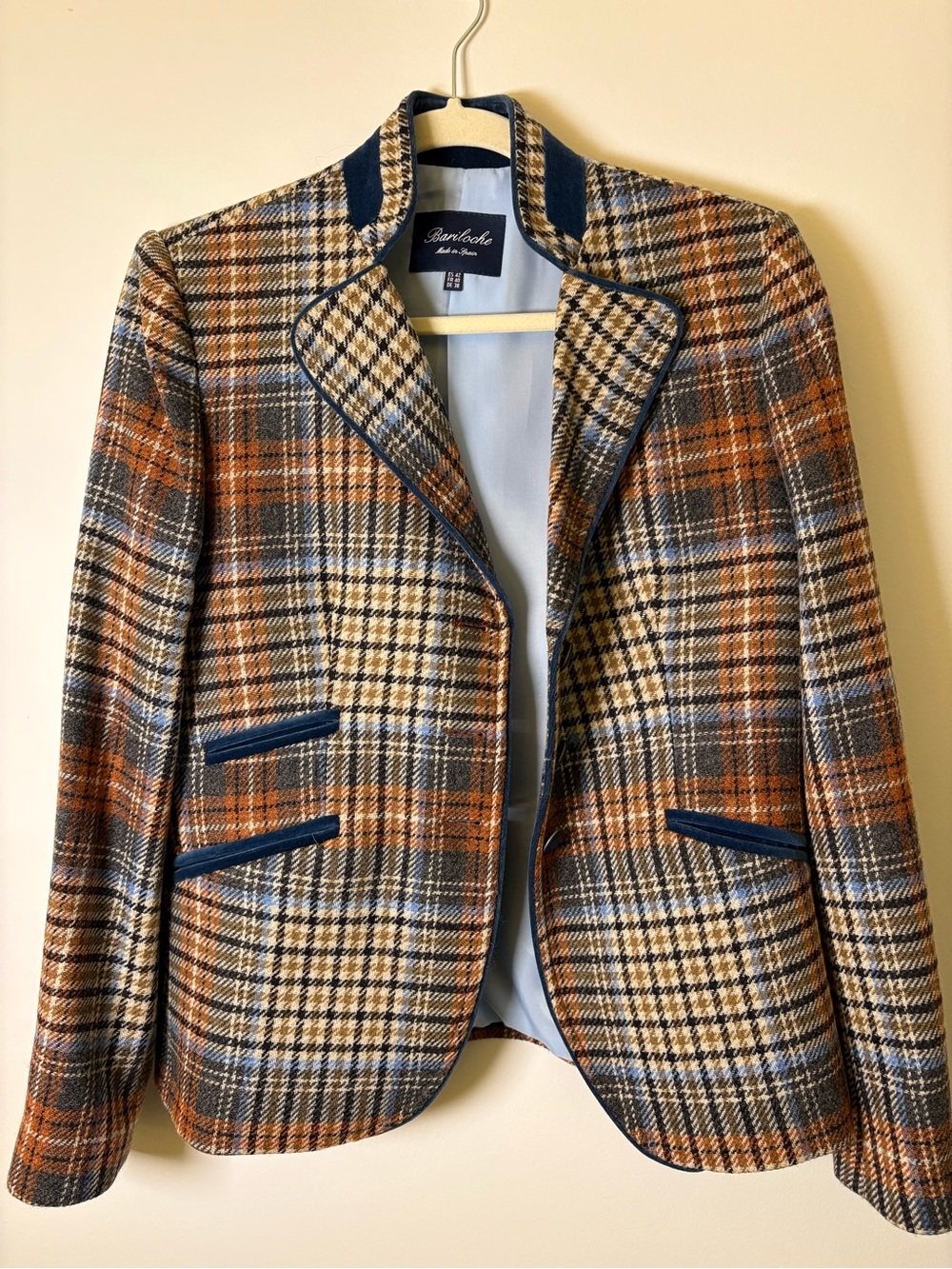 Bariloche Plaid Tailored Blazer Jacket in Rust, Navy & Cream